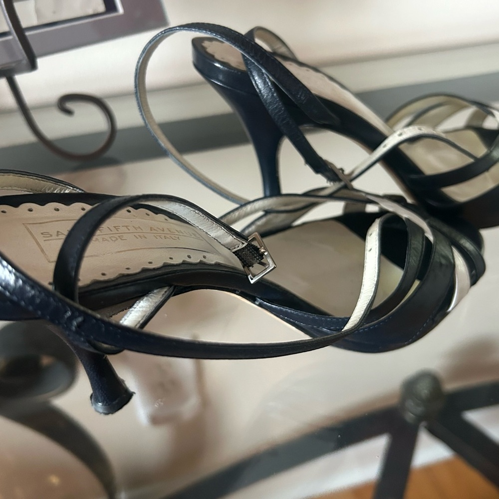 Dark Blue and White Strappy Heels